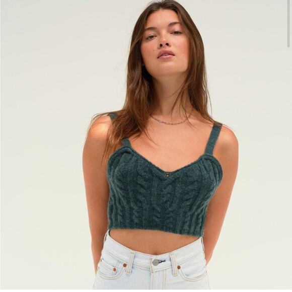 Free People cable knit green cropped sweater L fisherman Lagenlook grunge Y2K - Picture 1 of 9